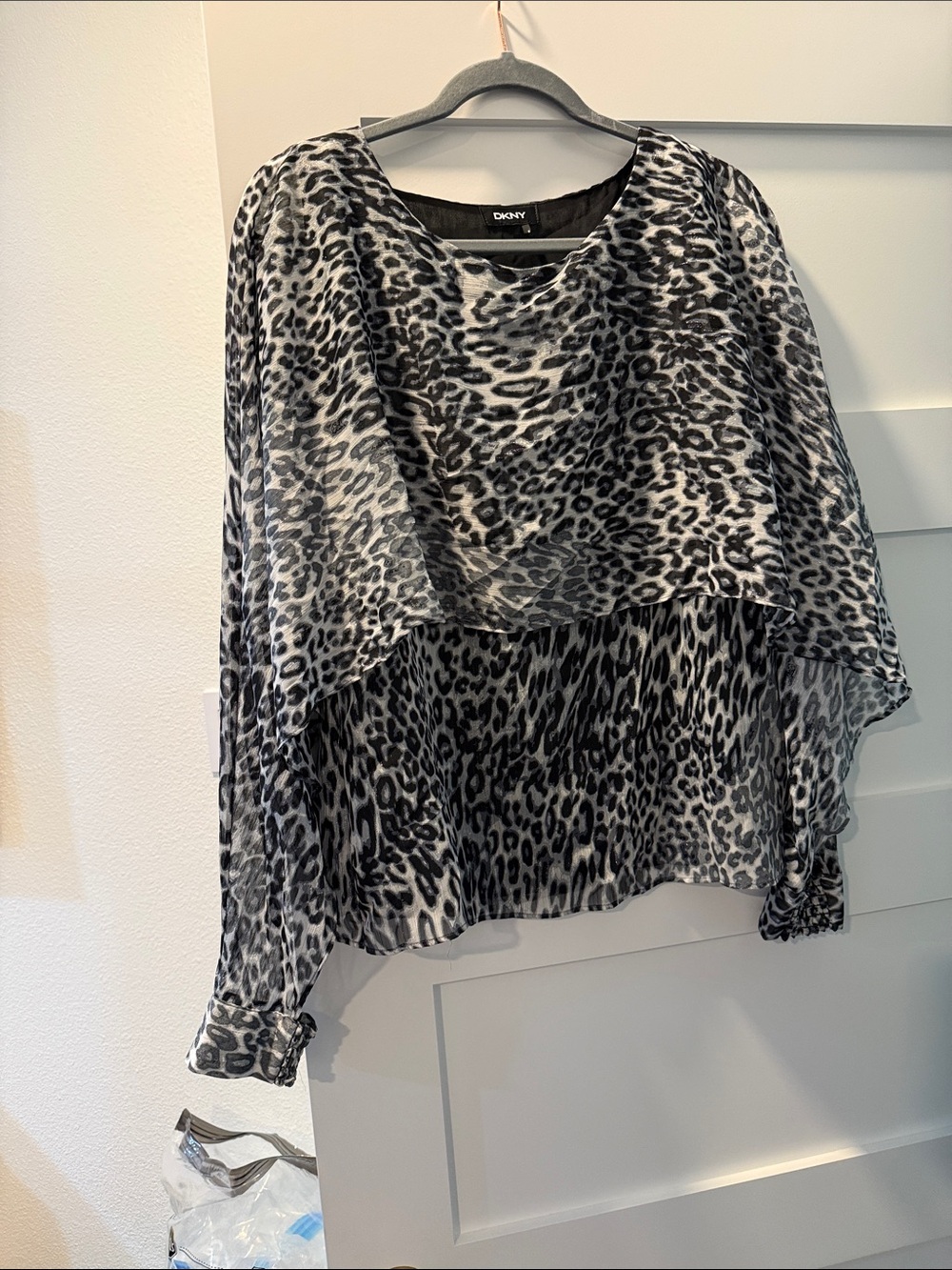 DKNY Black and White Leopard Print Layered Top